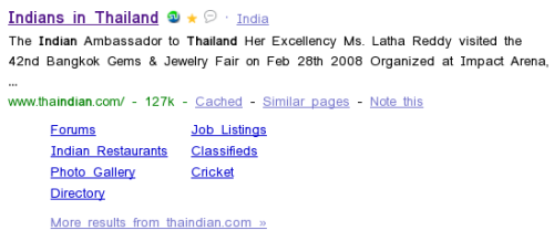 Google Sitelinks on Thaindian.com
