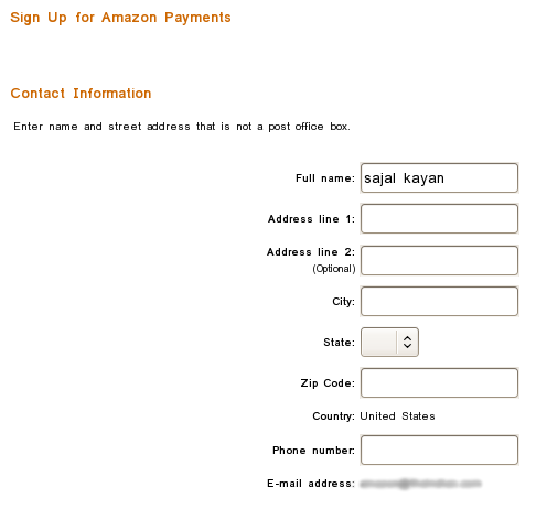 Amazon payments sign up form